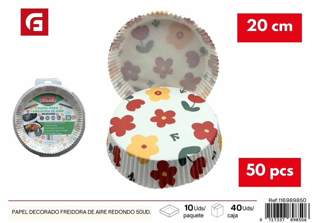 Papel decorado para freidora de aire 50 uds 20cm - Utensilios desechables