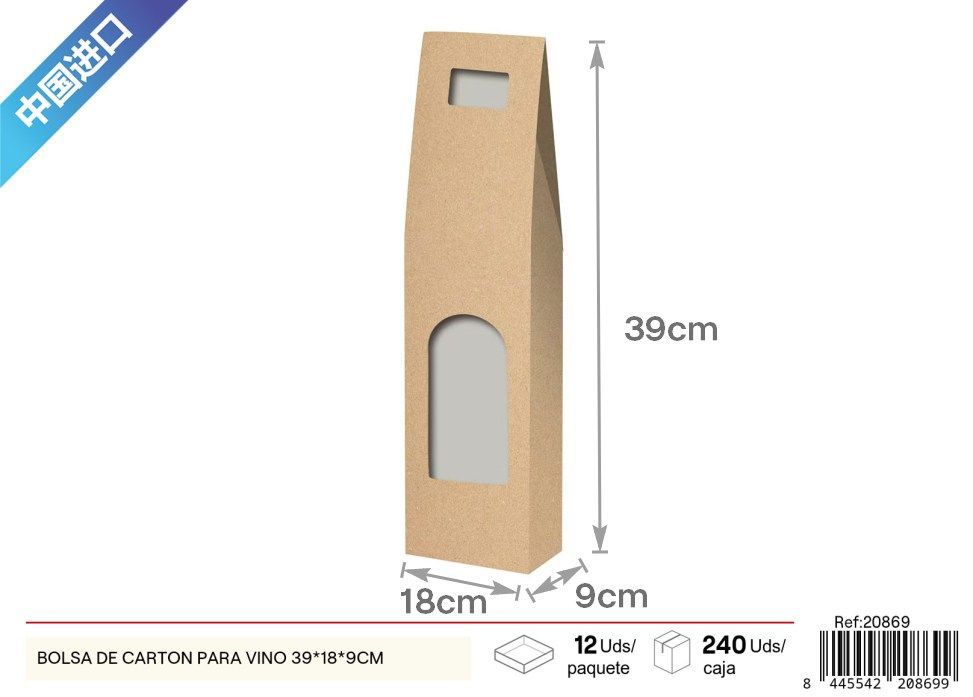 Bolsa de cartón para vino 39*18*9 cm - Artículos para regalos y vino