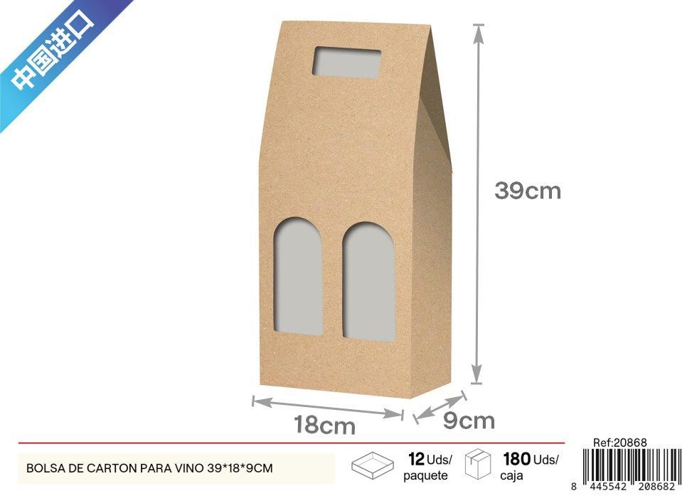 Bolsa de cartón para vino 2 botellas 39*18*9 cm - Artículos para regalos y vino