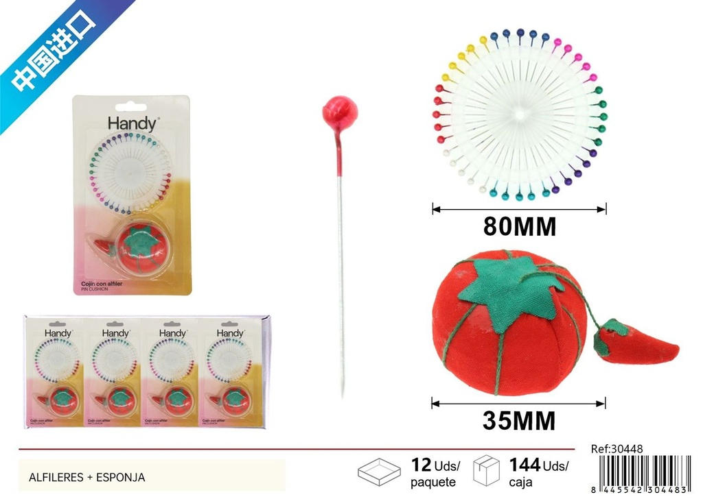 Alfileres con esponja roja - Accesorios de costura y manualidades