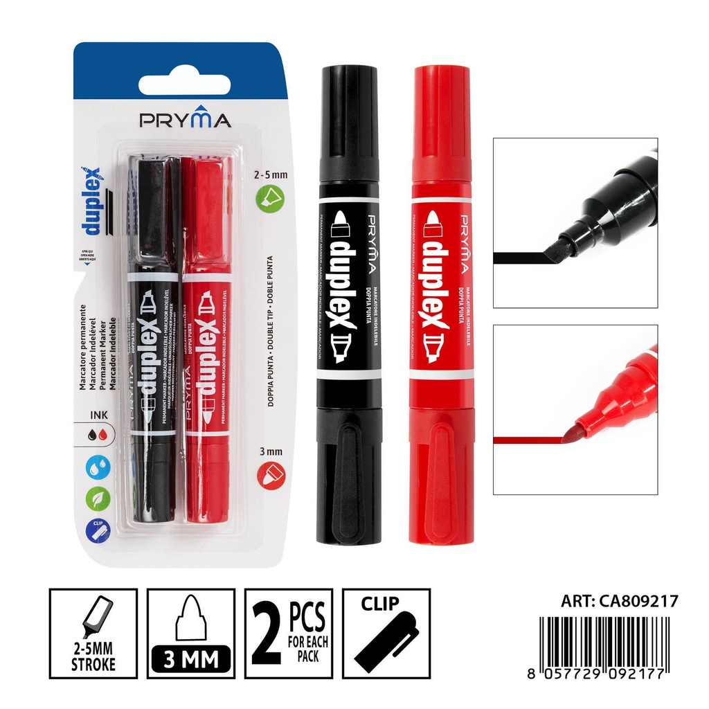 Marcador doble punta 5/3mm 2 piezas negro/rojo - Papelería de escritura