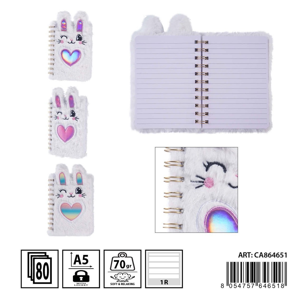 Libreta peluche espiral A6 70FF 10.5X14.8 - Papelería