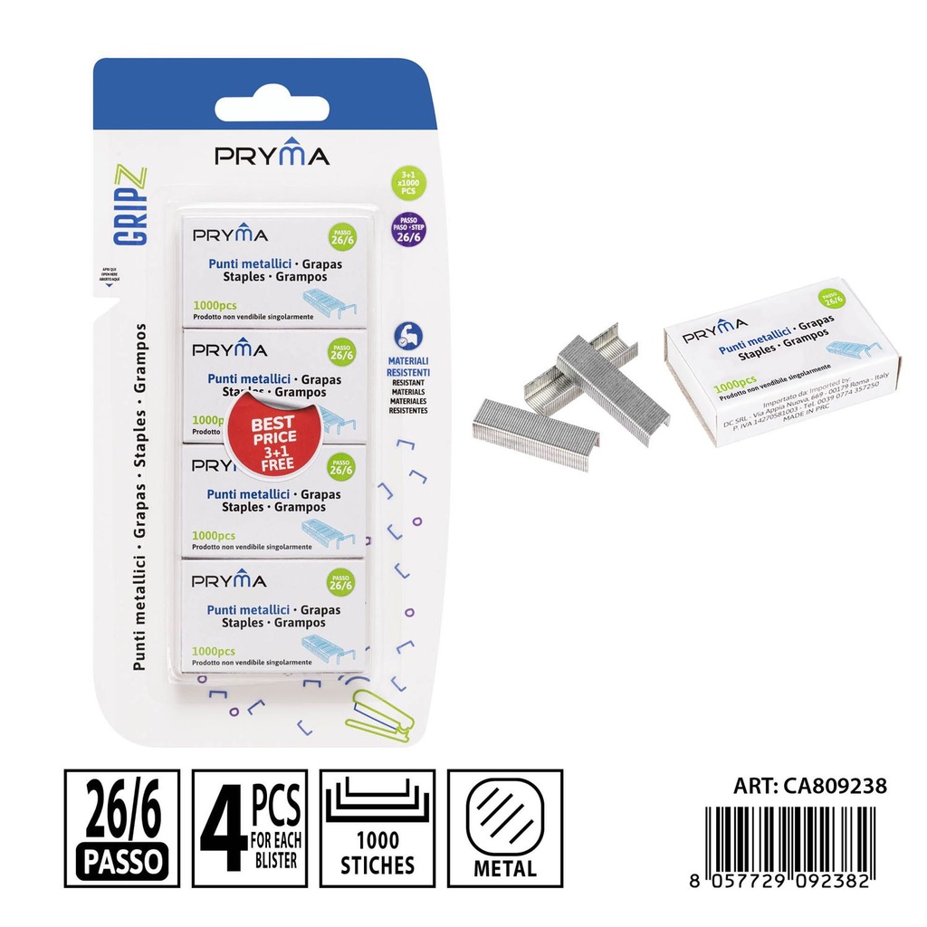 Grampas 26/6, 1000pcs - Materiales de oficina