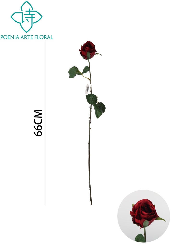 Decoración artificial, rosa individual de 66 cm - Varas decorativas, serie de rosas