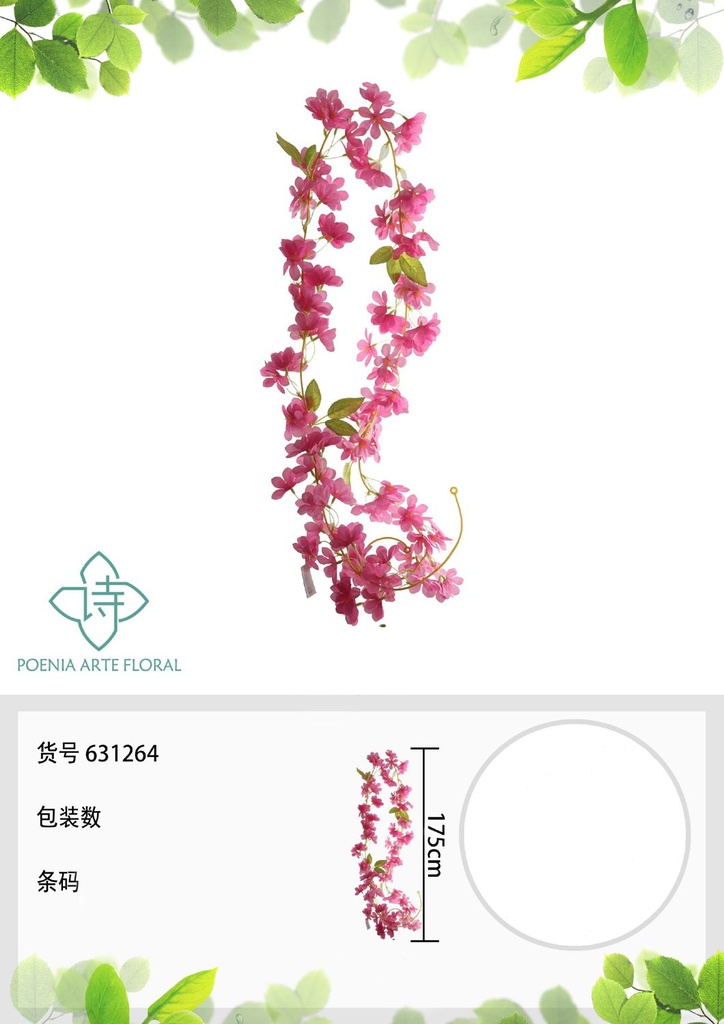 Ramo de flores artificiales - Vínculo de flores en rosa 175 cm