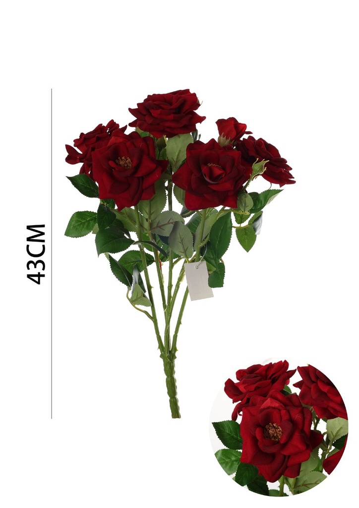Ramo de flores artificiales - Rosa pequeña con hojas en 43 cm