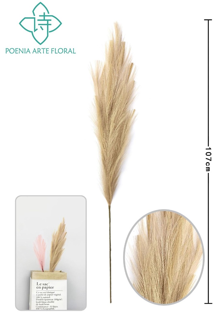 Rama de caña artificial alta de 107 cm - Decoración floral para hogar