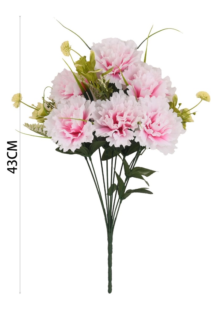 Ramo de claveles (9 cabezas) con flores y hierbas (6 flores, 3 hierbas)