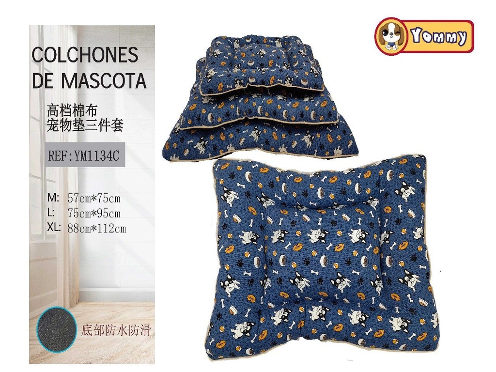 Colchoneta de perro de algodón de 3 piezas de fondo azul - Camas para mascotas