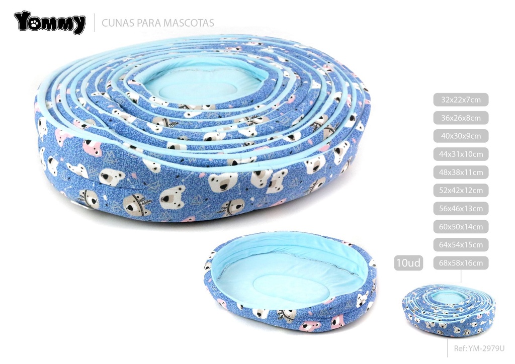 Cuna para mascotas de 10 piezas en azul claro 68x58x16 cm - Accesorios para mascotas