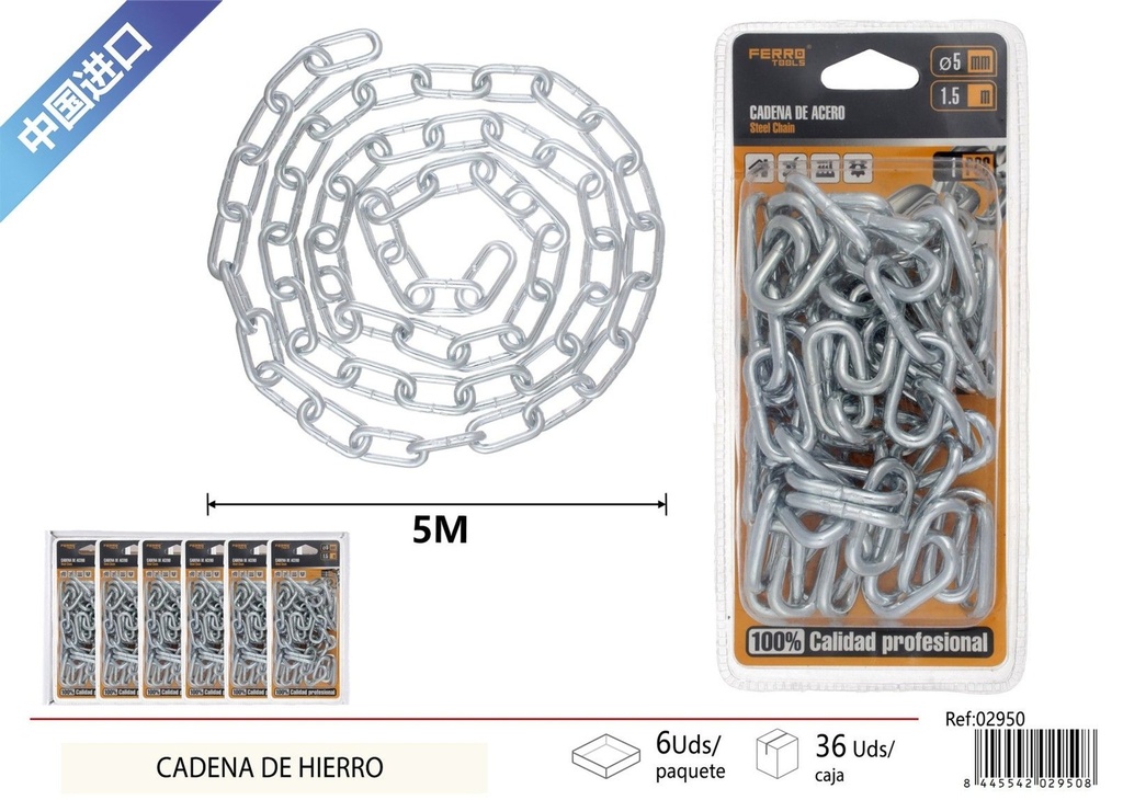 Cadena de hierro 5 mm x 1.5 m - Accesorios de ferretería y cadenas