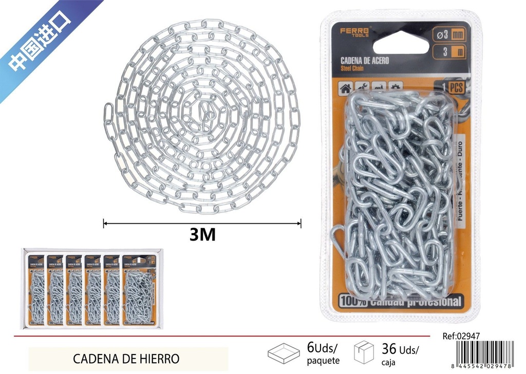 Cadena de hierro 3mm*3m - Accesorios de ferretería y cadenas