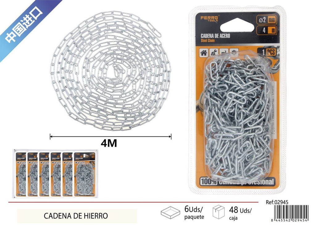 Cadena de hierro 2 mm x 4 m - Cadenas de ferretería y seguridad