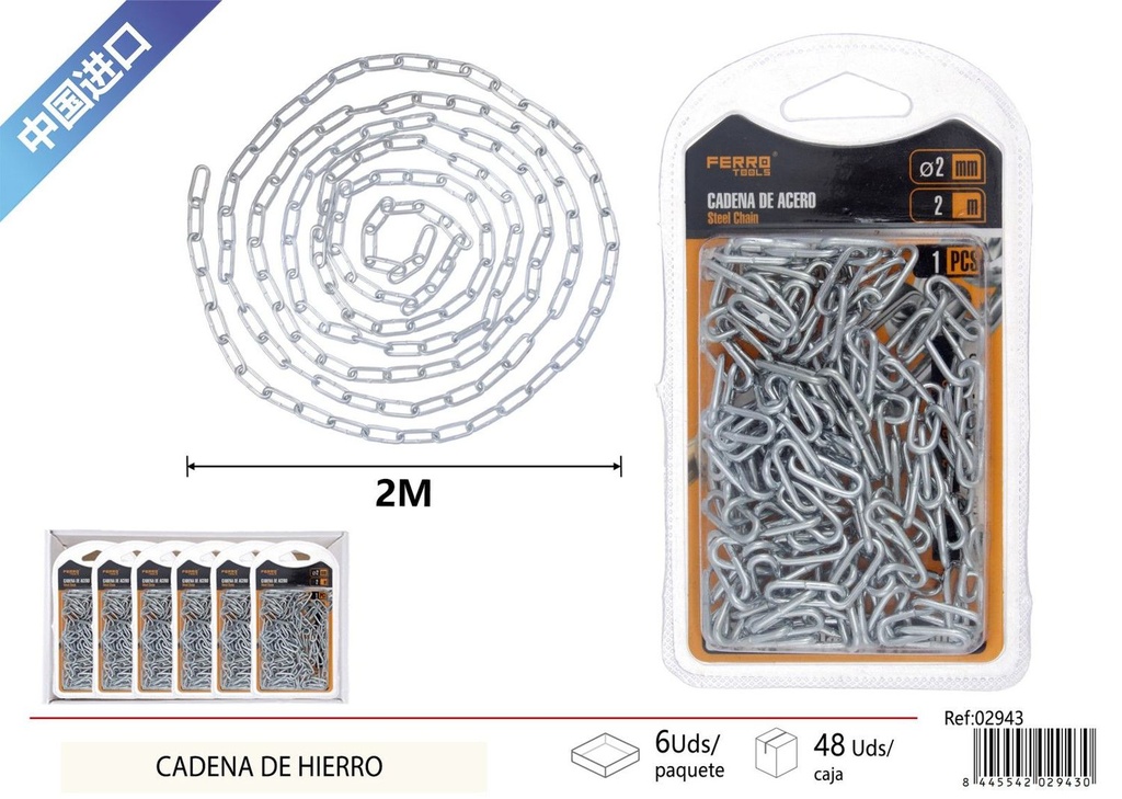 Cadena de hierro 2 mm x 2 m - Accesorios y útiles de ferretería