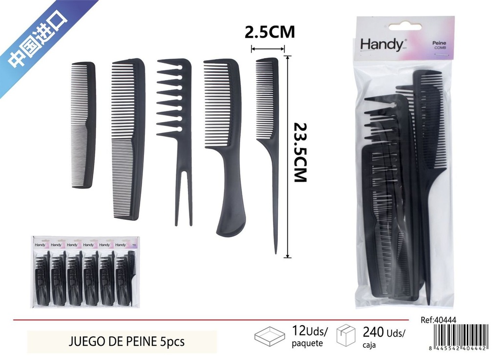 Juego de peine negro 5 piezas - Cuidado personal y peinado