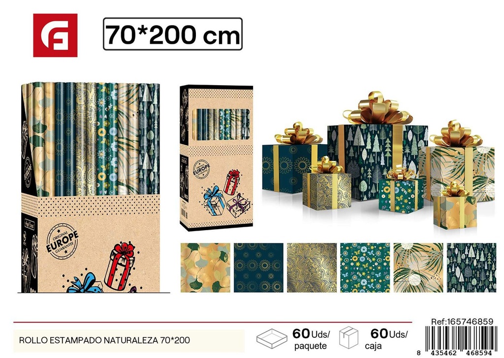 Rollo de papel regalo con estampado de naturaleza 70*200 - Artículos para regalos