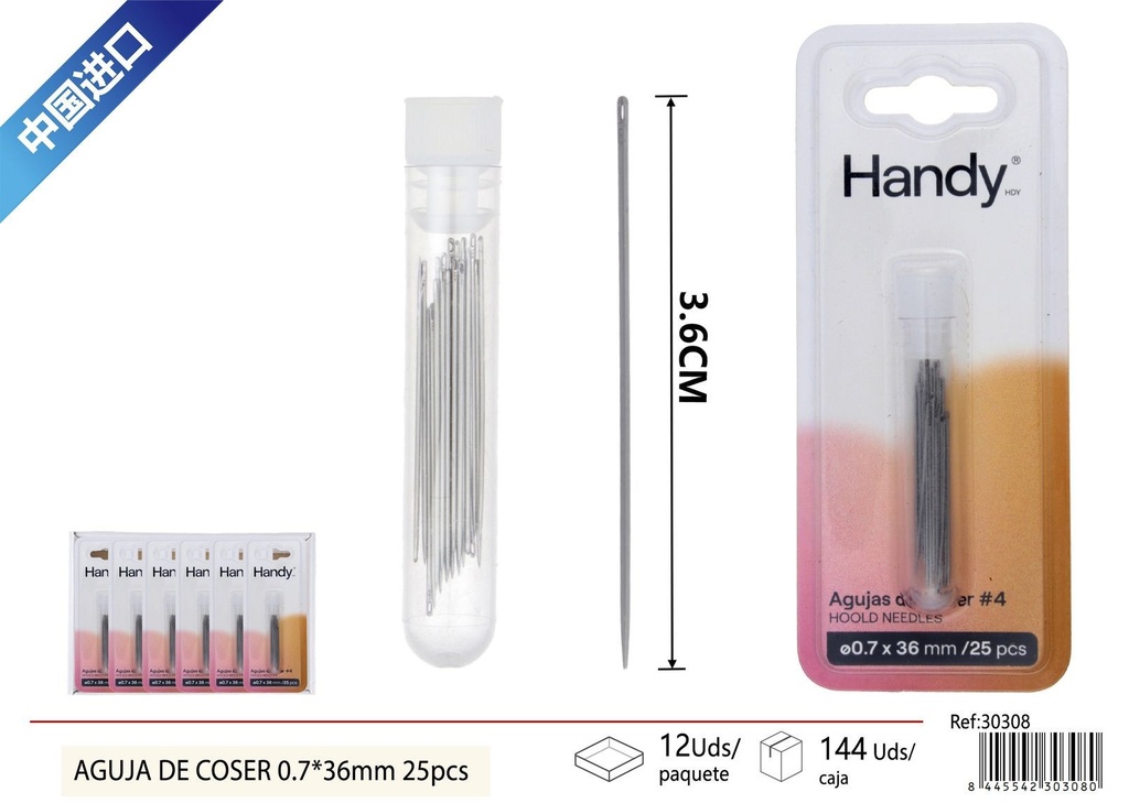 Aguja de coser 0.7x36 mm (25 piezas) - Accesorios de costura y mercería