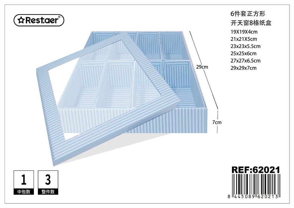 Cajas cuadradas con ventanillas 6 pcs (8 departamentos) 29x29x7cm - Artículos de regalo