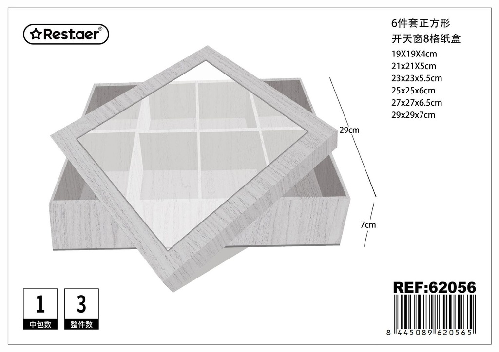 Cajas cuadradas con ventanillas 6 pcs (8 departamentos) 29x29x7cm - Artículos de regalo