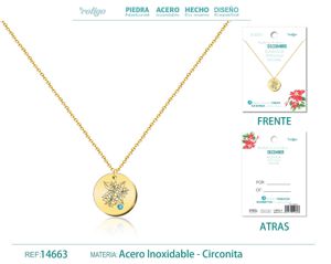 Collar de acero para el nacimiento de diciembre dorado - Joyería de cumpleaños