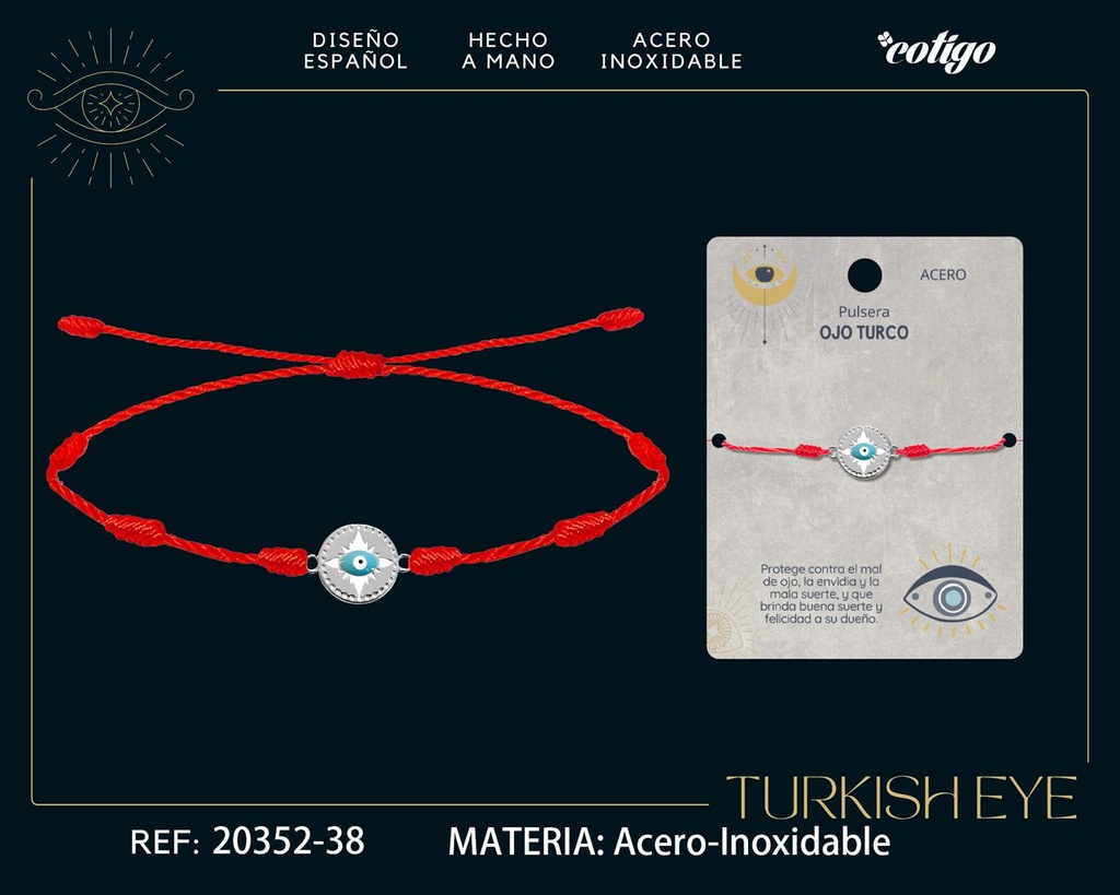 Pulsera de 7 nudos con Ojo Turco en Acero Plateado - Amuletos de suerte y protección