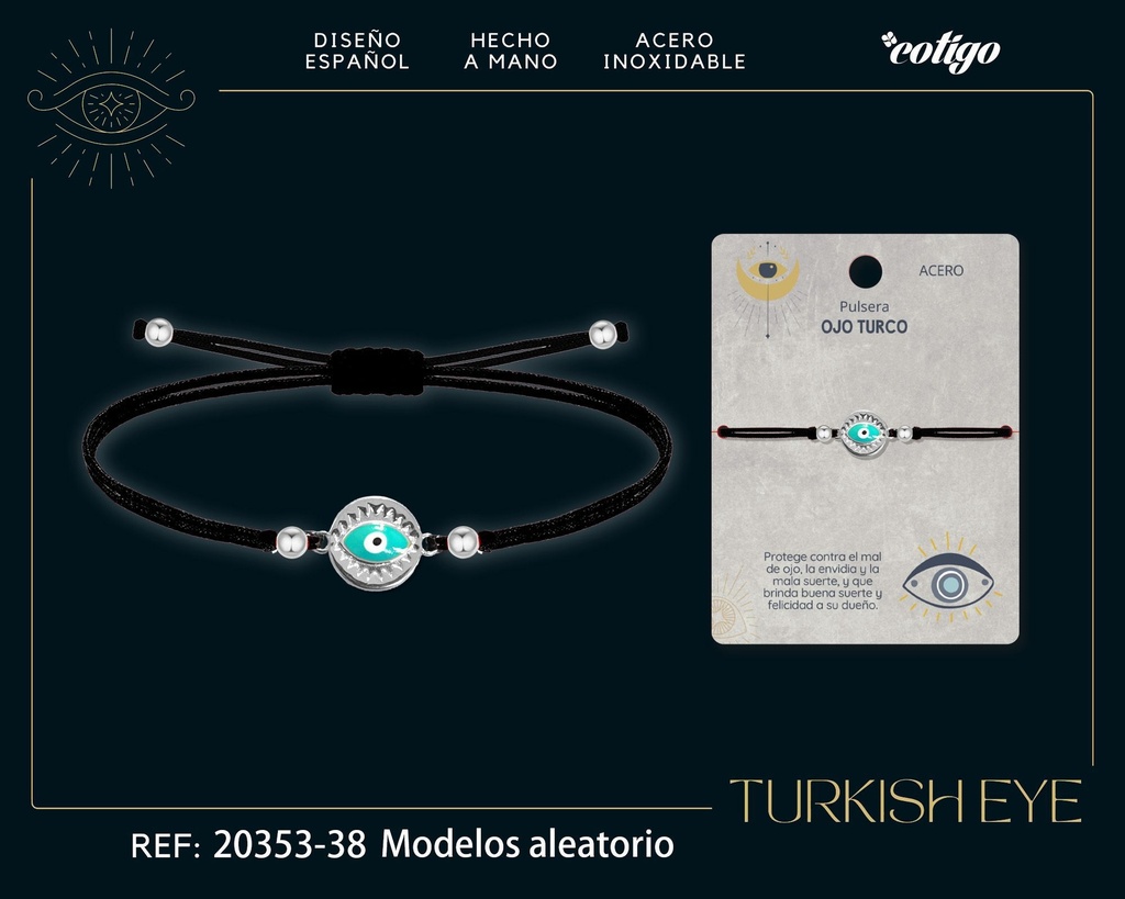 Pulsera de hilo encerado negro con ojo turco plateado - Joyería y protección