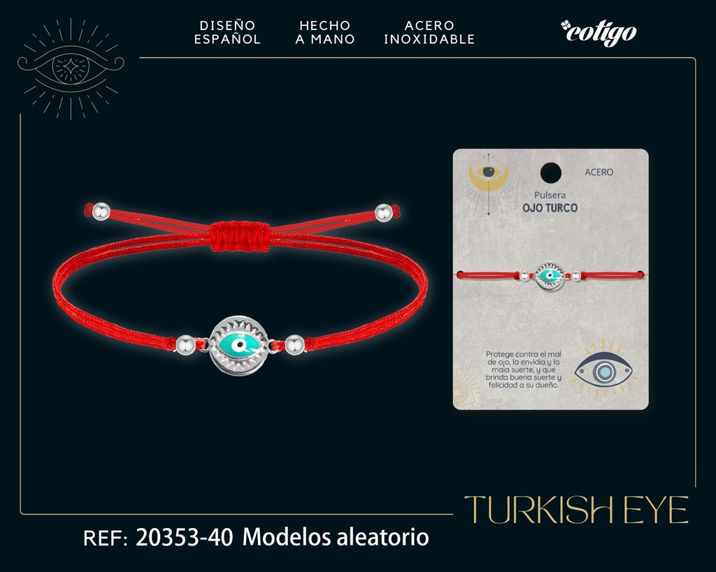 Pulsera de hilo encerado rojo con Ojo Turco Plateado - Amuletos de suerte y protección