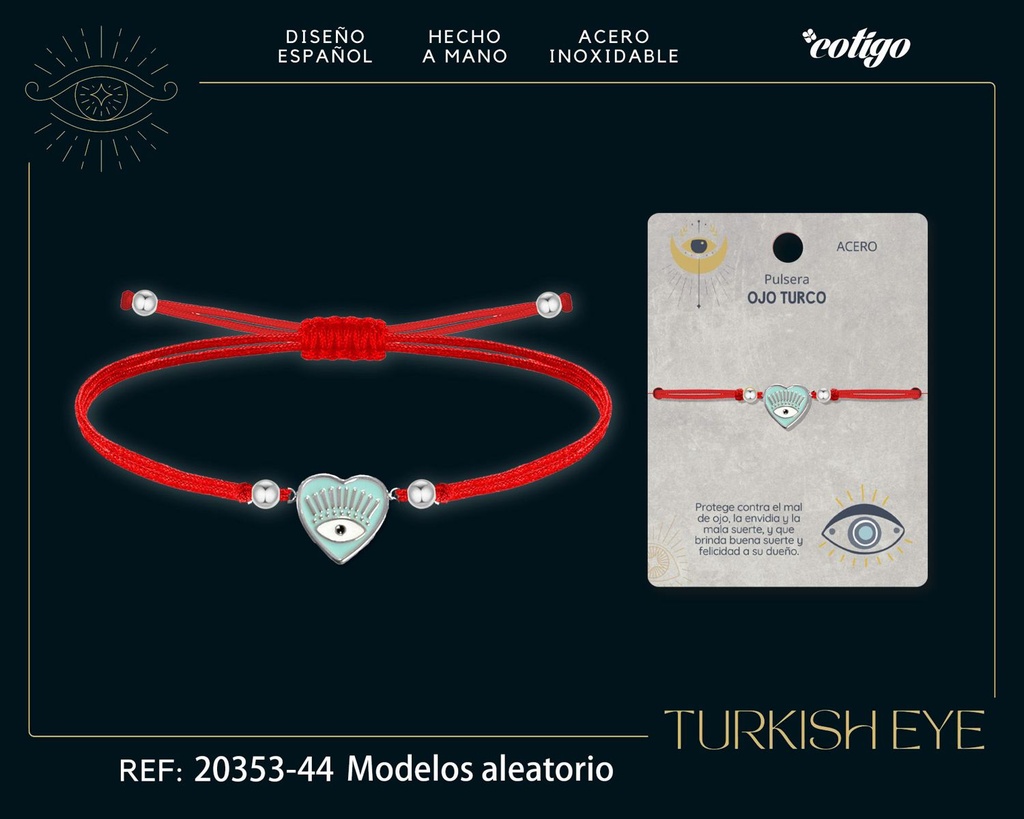 Pulsera de hilo encerado rojo con Ojo Turco Plateado - Amuletos de suerte y protección