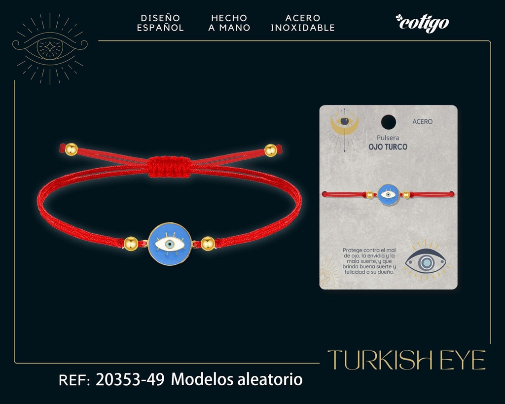 Pulsera de hilo encerado rojo con Ojo Turco Dorado - Amuletos de suerte y protección