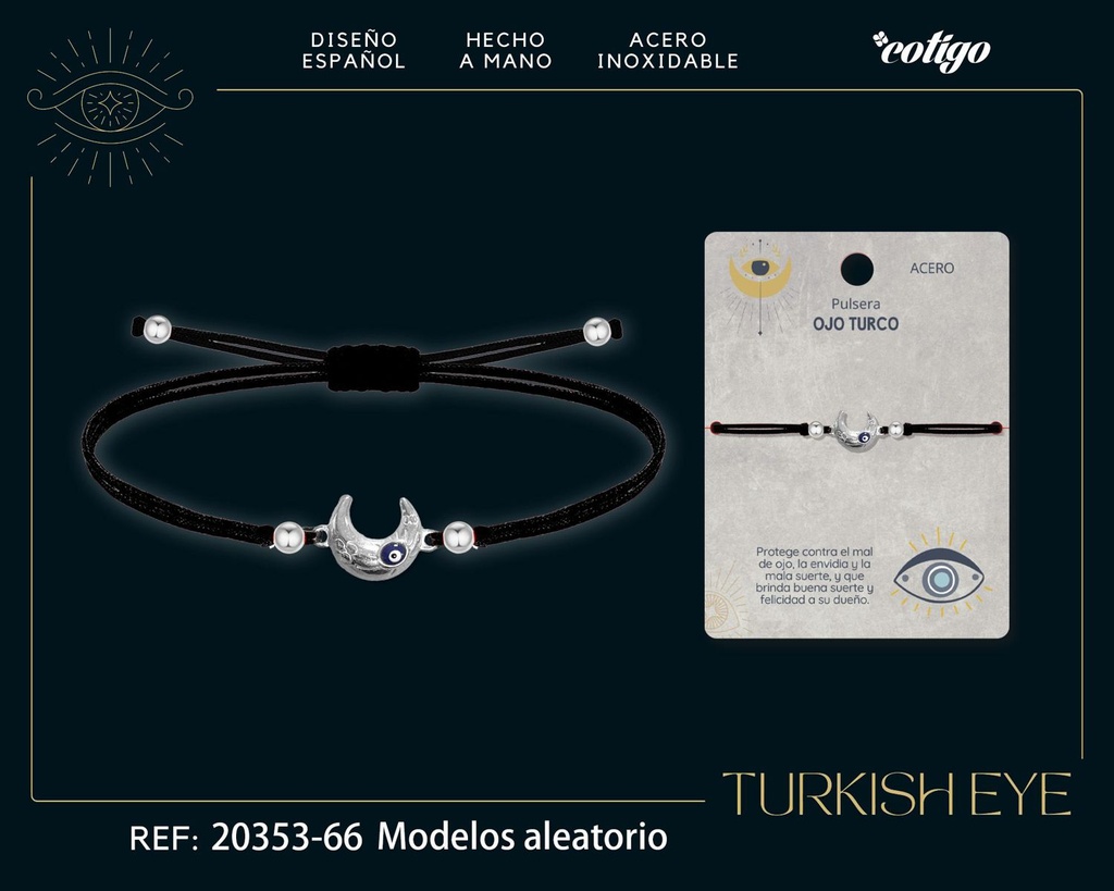 Pulsera de hilo encerado negro con Ojo Turco Plateado - Amuletos de suerte y protección