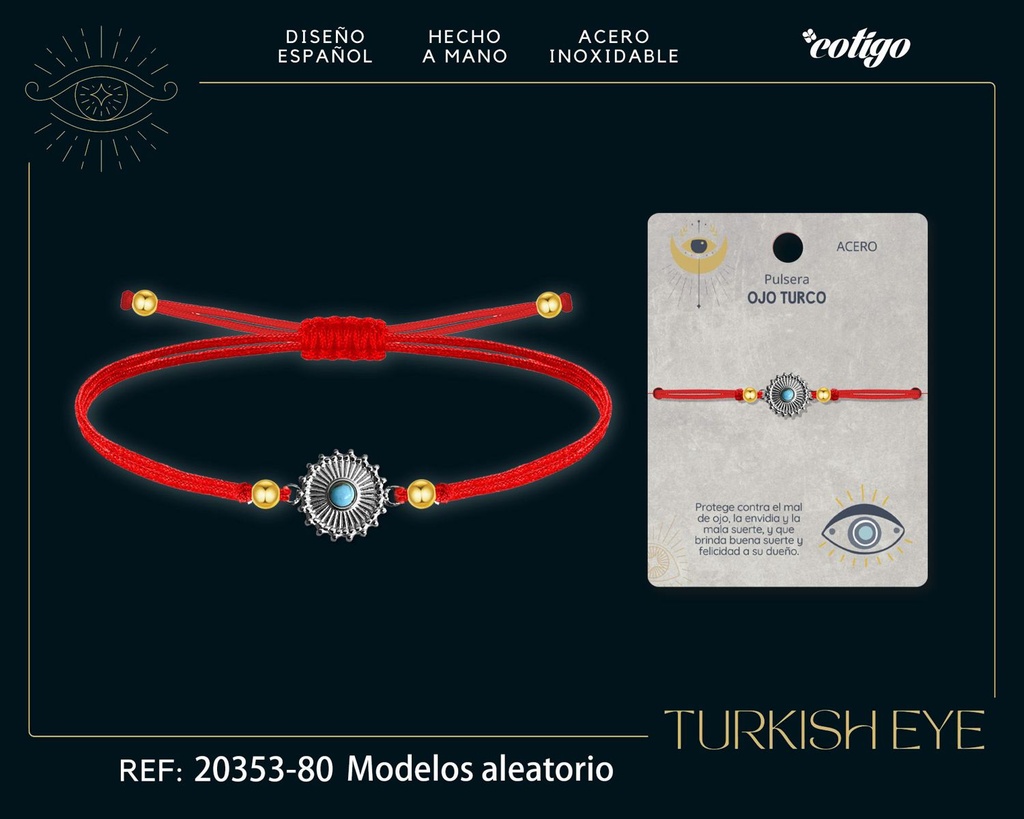 Pulsera de hilo encerado rojo con Ojo Turco Plateado - Amuletos de suerte y protección