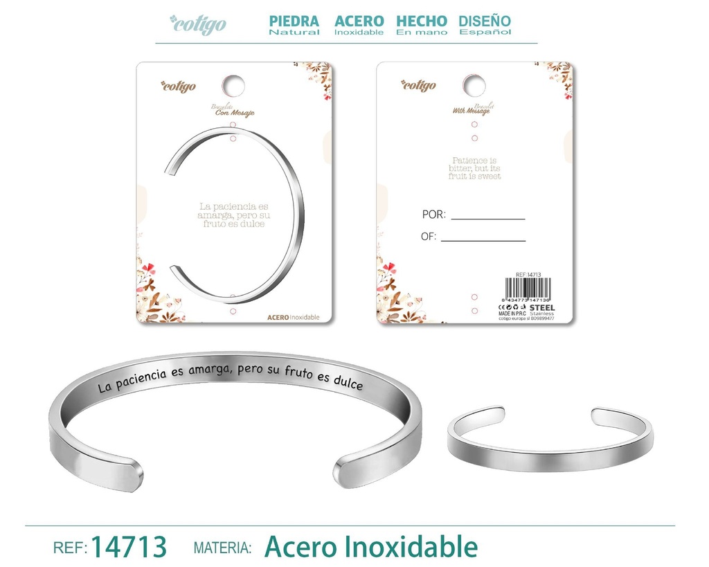 Brazalete de acero con mensaje - Accesorios de moda