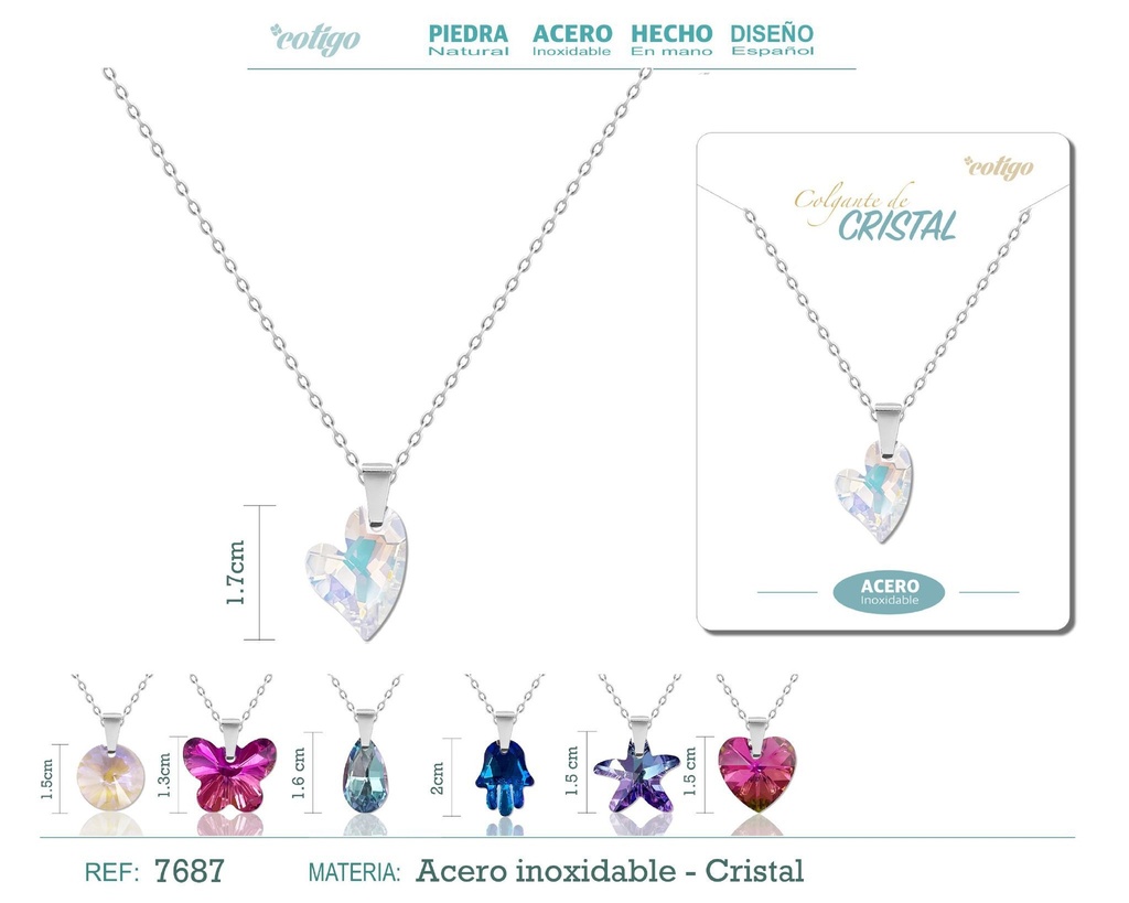 Collar de cristal con cadena de acero - Accesorios de moda