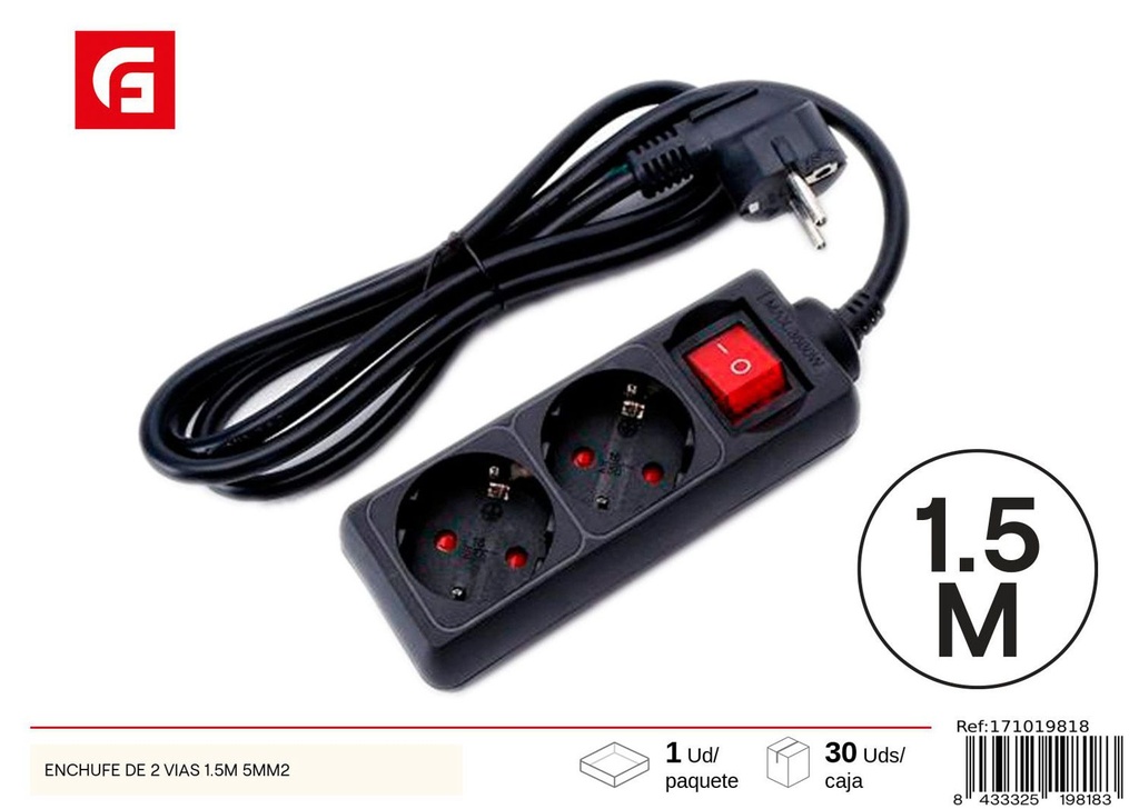 Enchufe de 2 vías 1.5m 5mm2 - Accesorios eléctricos