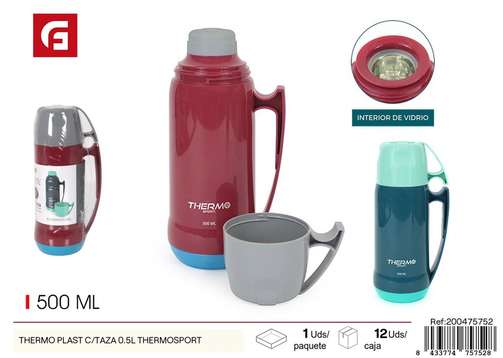 ThermoSport con taza 0.5L - Botella térmica plástica