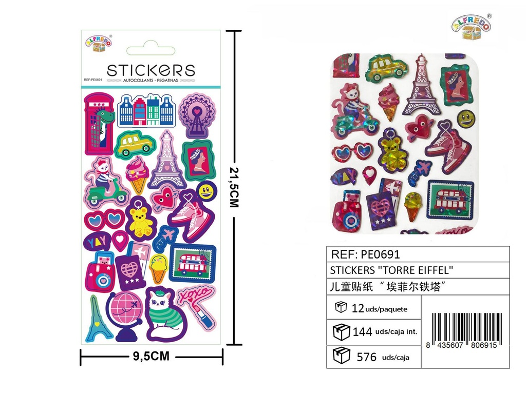 Stickers "Torre Eiffel" 9,5 x 21,5 cm - Adhesivos decorativos y manualidades