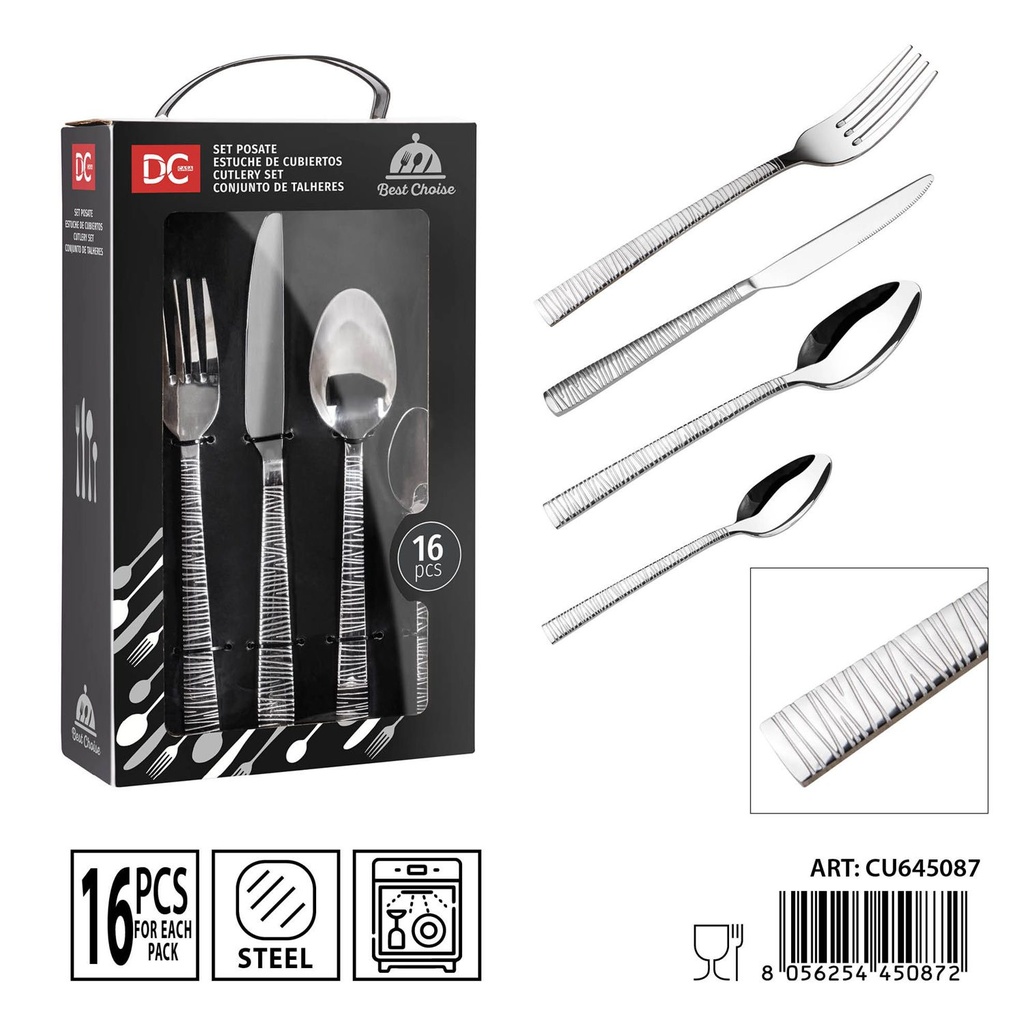 Juego de cubiertos de acero efecto rayas 16 piezas - Utensilios de mesa