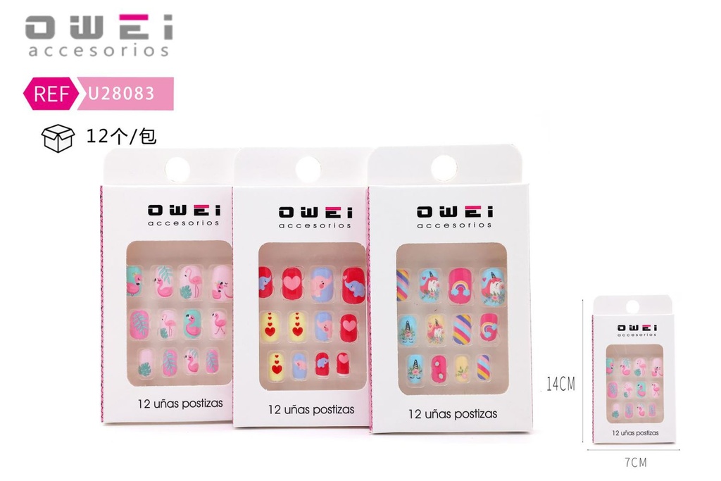 Uñas postizas 12 unidades U28083 OW - Uñas decorativas infantiles