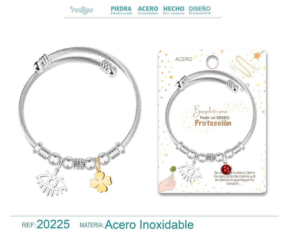 Brazalete con ojo turco de acero para deseo: Protección - Joyería y accesorios