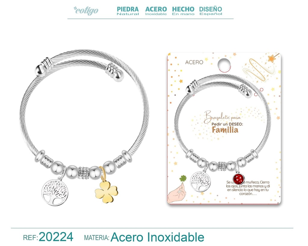 Brazalete con árbol de la vida de acero para deseos - Artículos de regalo