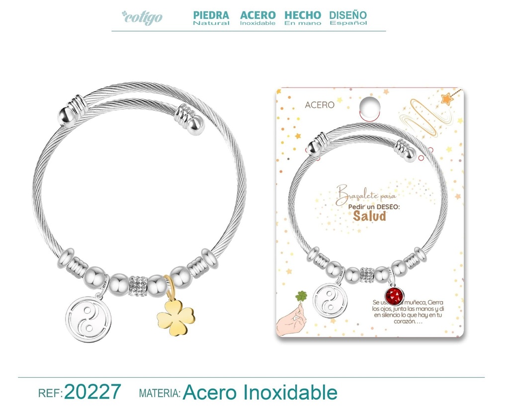 Brazalete con yin yang de acero para deseo: Salud - Joyería y accesorios