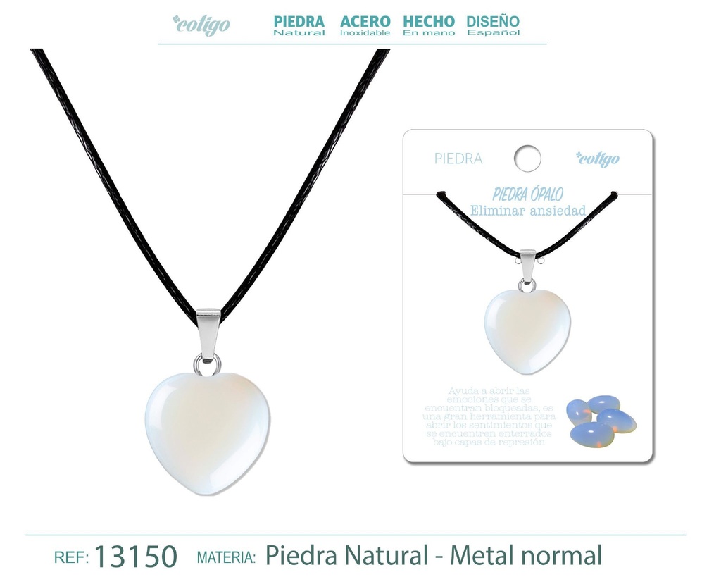 Colgante de corazón de piedra ópalo - Joyería de piedras naturales 