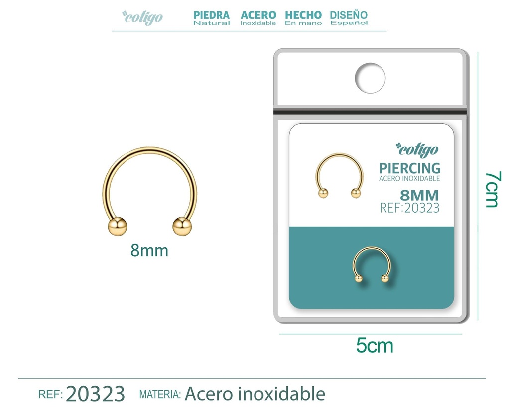 Piercing de acero antialérgico color dorado - Joyería y accesorios