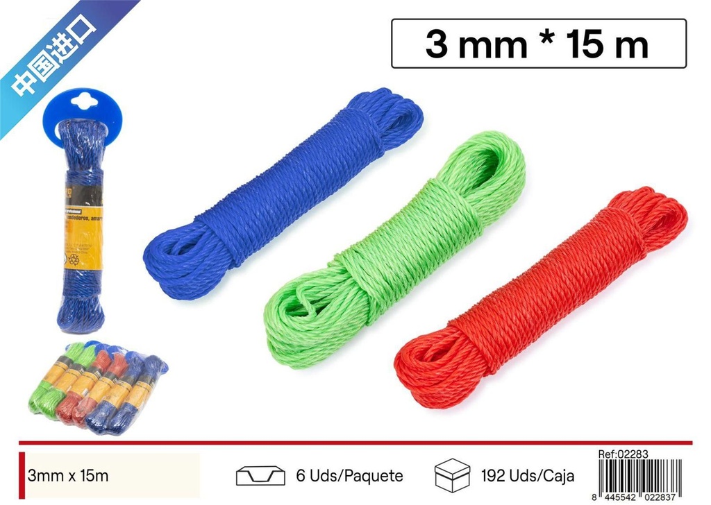 Cuerda PE 3 mm*15 m - Ferretería y suministros de jardín