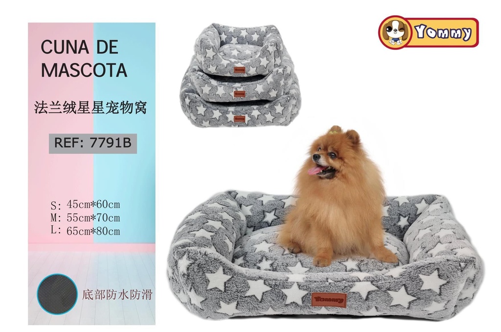 Cuna de perro (juego de 3 piezas) gris con estrellas - Accesorios para mascotas