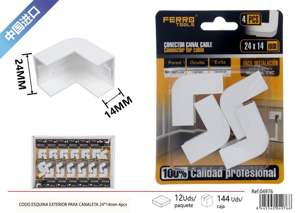 Ángulo exterior para canaleta PVC 24*14mm 4 piezas - Accesorios de instalación eléctrica