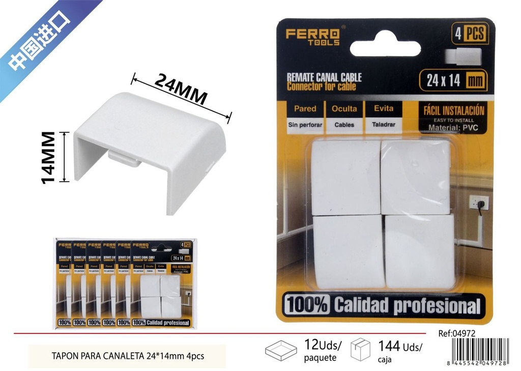 Tapa para canaleta PVC 24*14mm 4 piezas - Accesorios de instalación eléctrica