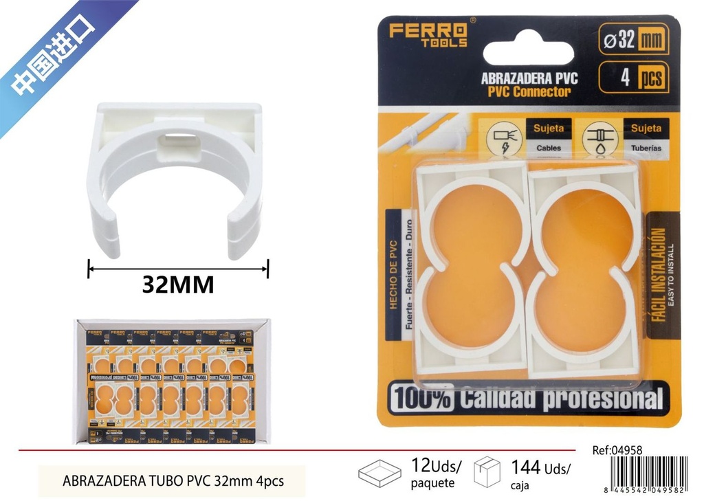 Abrazadera para tubo PVC 32mm 4 piezas - Accesorios de instalación eléctrica
