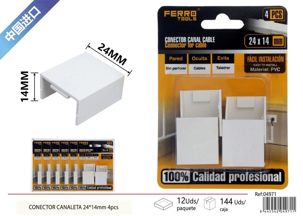 CONECTOR de canaleta PVC 24*14mm 4 piezas - Accesorios de instalación eléctrico