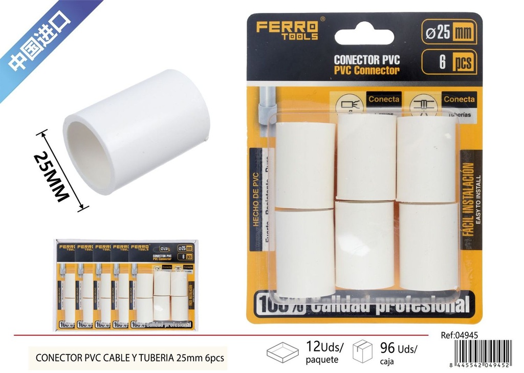 CONECTOR de tubo PVC 25mm 6 piezas - Accesorios de instalación eléctrica